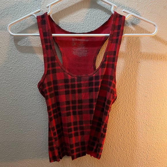 Red black gray plaid crop top cami Tank Top - Picture 2 of 7